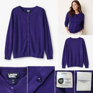 Lands' End Women's Cotton Modal Crewneck Cardigan Sweater Purple Size XL 18